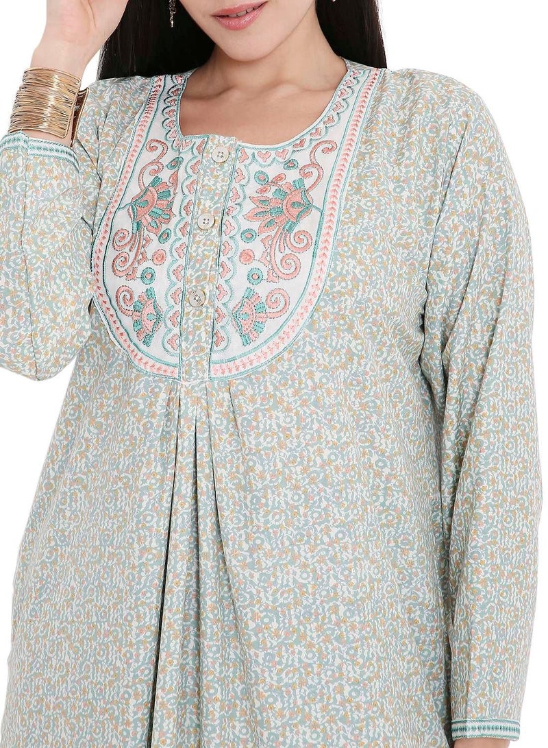 HANA & SARA ELEGANT FARASHA WITH UNIQUE THREAD EMBROIDERY AND STYLISH PRINTED MODEST ARABIC KAFTAN JALABIYA DRESS - Image 4